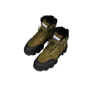 NEW GANNI Faux Shearling-Lined Hiking Boot in Kalamata / Olive Green